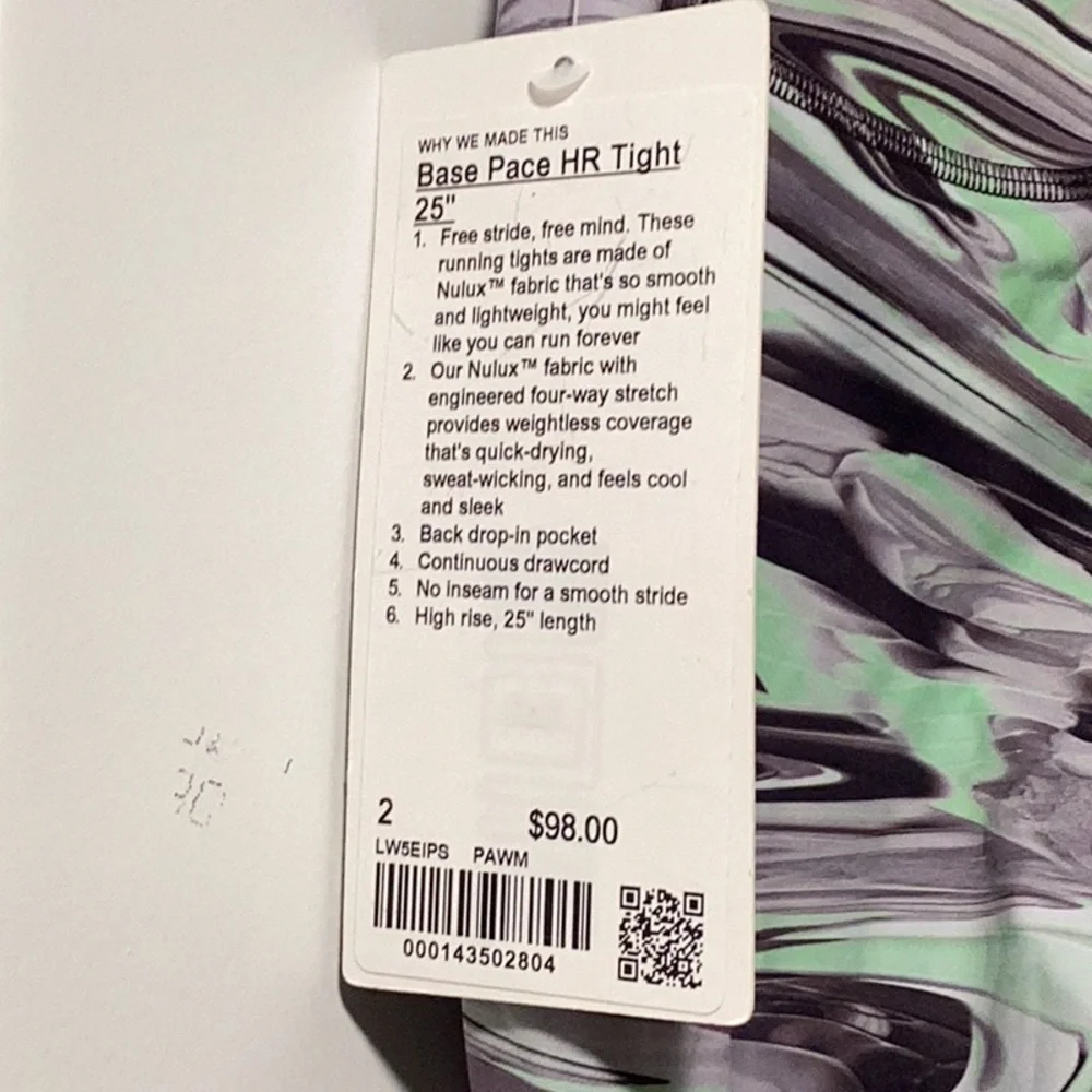 NWT Lululemon Size 2 Base Pace‎ HR Tight 25”